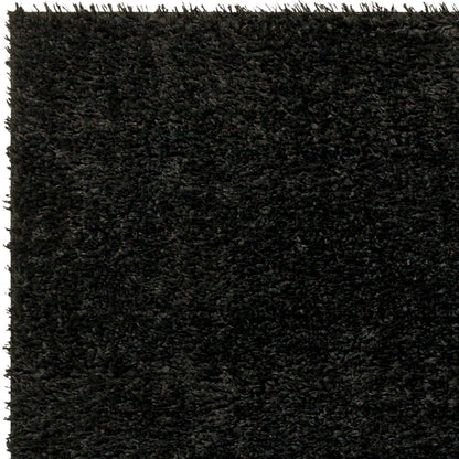 CLAIRE Round Shaggy Solid Color Plush Pile Black Area Rug Black Zoom