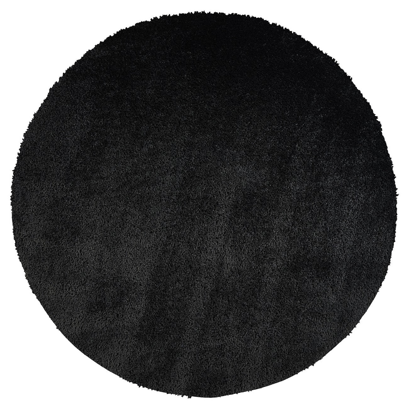 CLAIRE Round Shaggy Solid Color Plush Pile Black Area Rug Black Flat