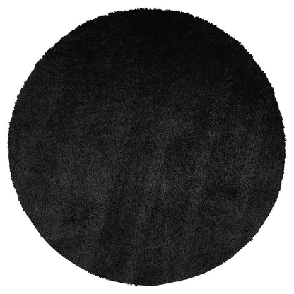 CLAIRE Round Shaggy Solid Color Plush Pile Black Area Rug Black Flat