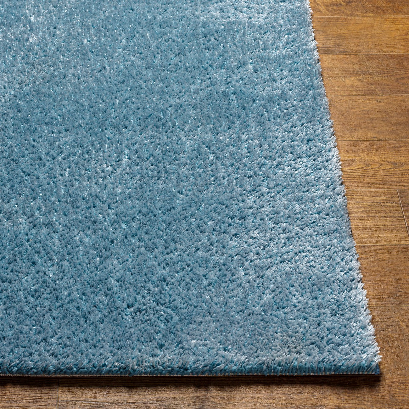 CLAIRE Shaggy Solid Color Plush Pile Denim Area Rug Blue Front
