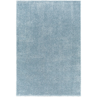 CLAIRE Shaggy Solid Color Plush Pile Denim Area Rug Blue Flat