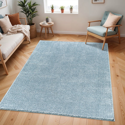 CLAIRE Shaggy Solid Color Plush Pile Denim Area Rug Blue Roomscene