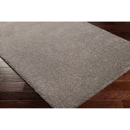 CLAIRE Round Shaggy Solid Color Plush Pile Dark Grey Area Rug Corner