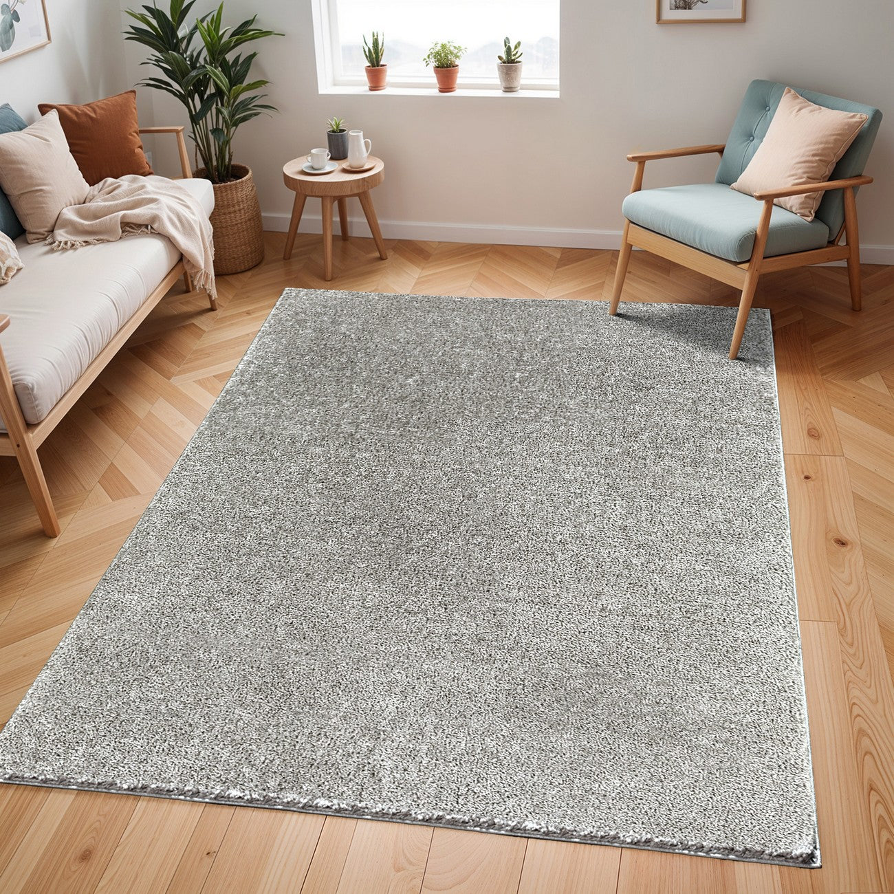 CLAIRE Round Shaggy Solid Color Plush Pile Dark Grey Area Rug Roomscene