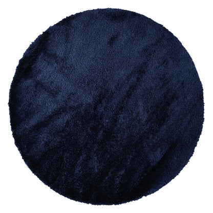 CLAIRE Round Shaggy Solid Color Plush Pile Cobalt Blue Area Rug Flat