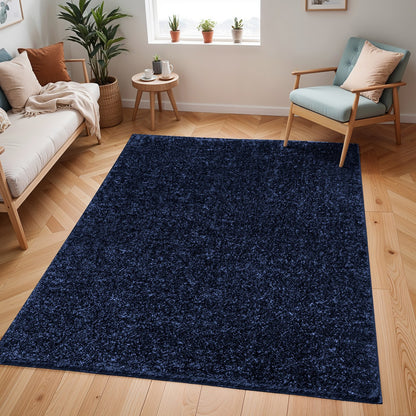 CLAIRE Round Shaggy Solid Color Plush Pile Cobalt Blue Area Rug Roomscene