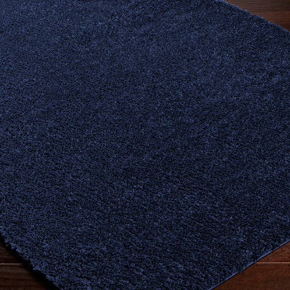 CLAIRE Round Shaggy Solid Color Plush Pile Cobalt Blue Area Rug Corner