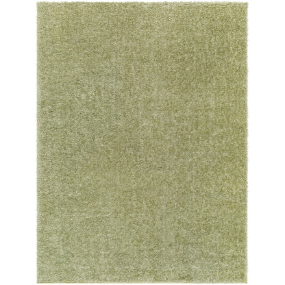 CLAIRE Round Shaggy Solid Color Plush Pile Moss Green Area Rug Flat