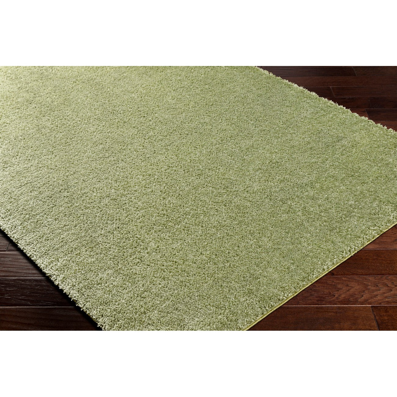 CLAIRE Round Shaggy Solid Color Plush Pile Moss Green Area Rug Corner