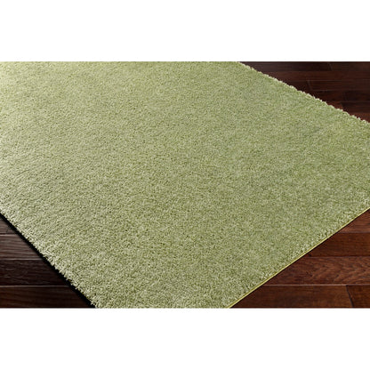 CLAIRE Round Shaggy Solid Color Plush Pile Moss Green Area Rug Corner