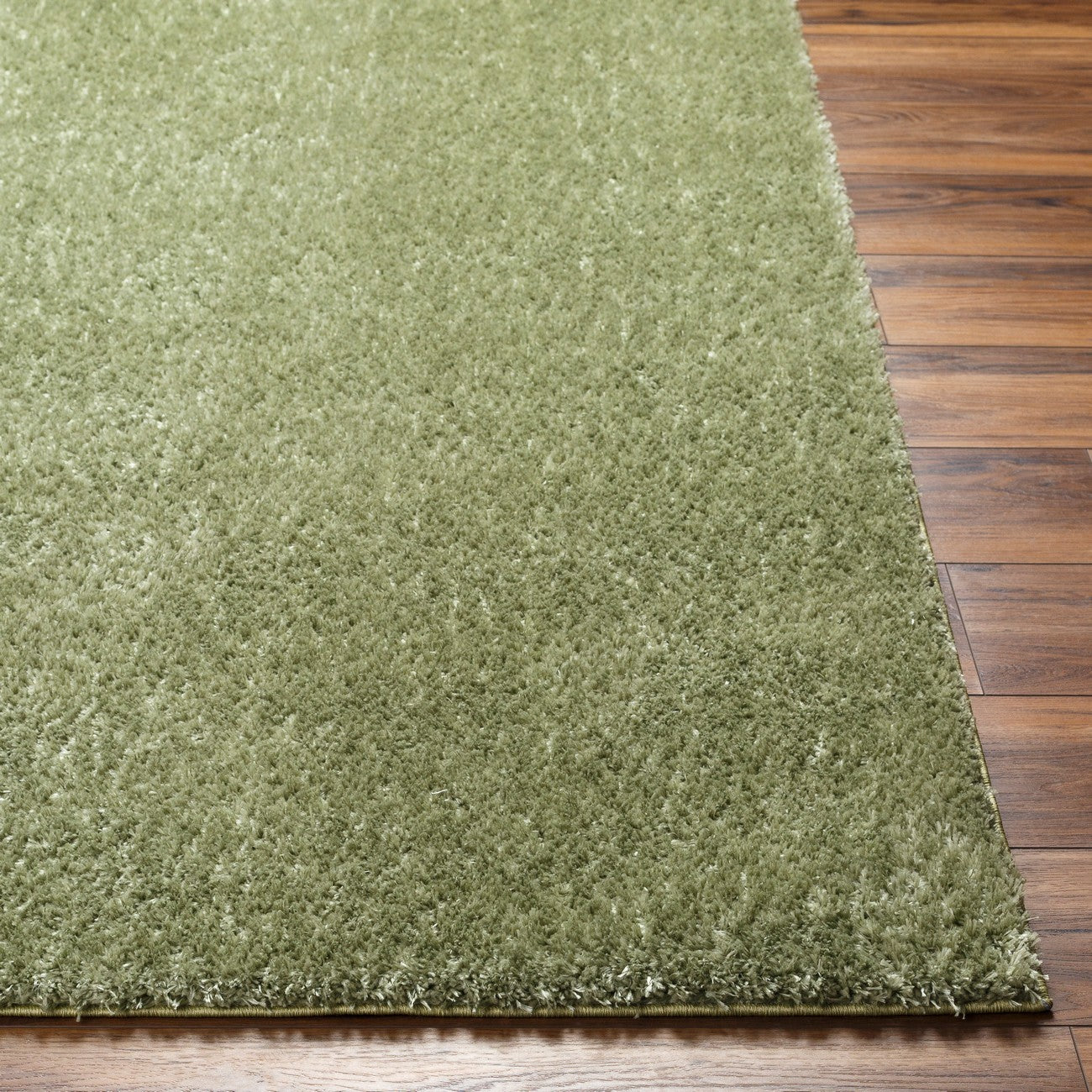 CLAIRE Round Shaggy Solid Color Plush Pile Moss Green Area Rug Front
