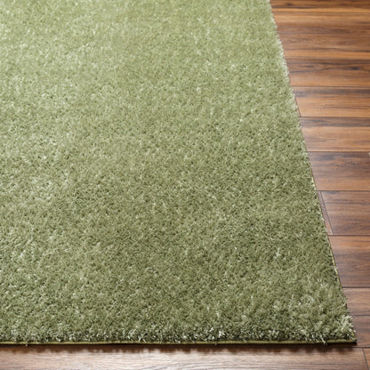 CLAIRE Round Shaggy Solid Color Plush Pile Moss Green Area Rug Front