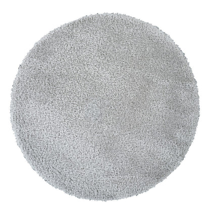 CLAIRE Round Shaggy Solid Color Plush Pile Grey Area Rug Flat