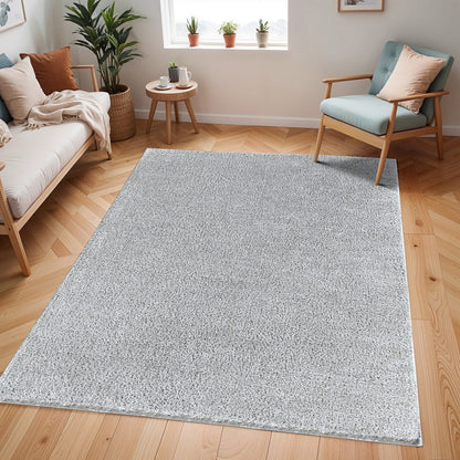 CLAIRE Round Shaggy Solid Color Plush Pile Grey Area Rug Roomscene