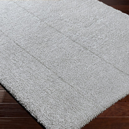 CLAIRE Round Shaggy Solid Color Plush Pile Grey Area Rug Corner