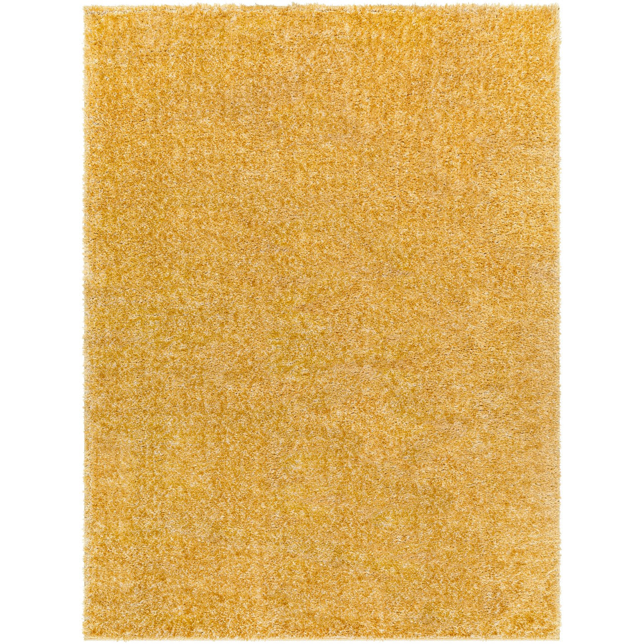 CLAIRE Round Shaggy Solid Color Plush Pile Mustard Area Rug Flat