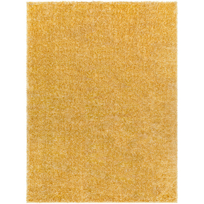 CLAIRE Round Shaggy Solid Color Plush Pile Mustard Area Rug Flat