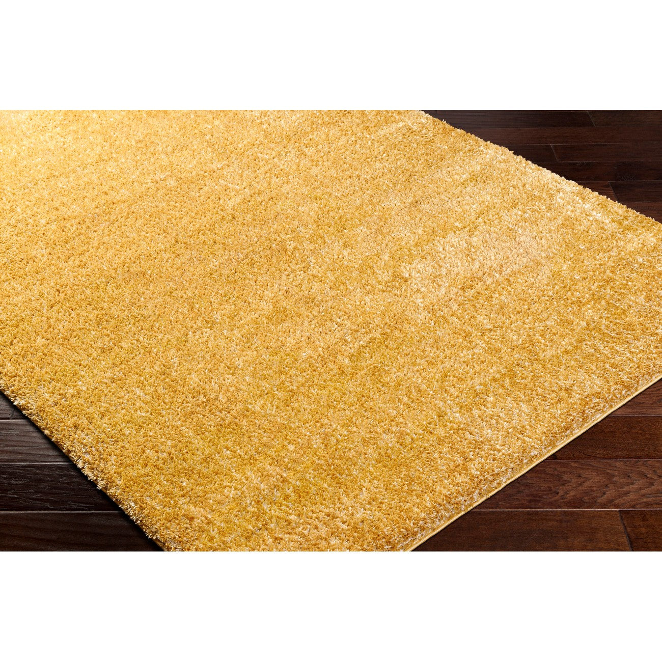CLAIRE Round Shaggy Solid Color Plush Pile Mustard Area Rug Corner