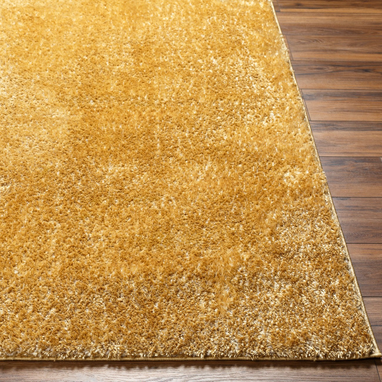 CLAIRE Round Shaggy Solid Color Plush Pile Mustard Area Rug Front