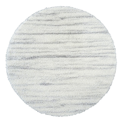 ADLEY Round Shaggy Modern Plush Pile Light Grey Area Rug Flat