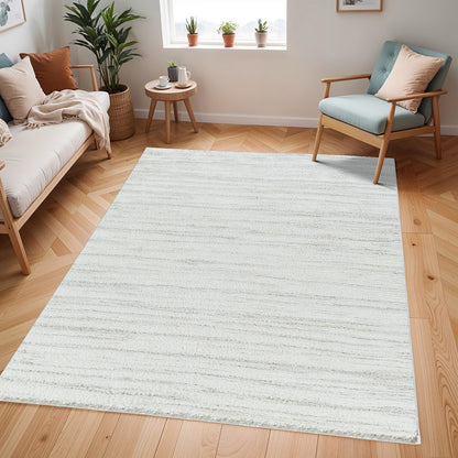 ADLEY Round Shaggy Modern Plush Pile Light Grey Area Rug Roomscene