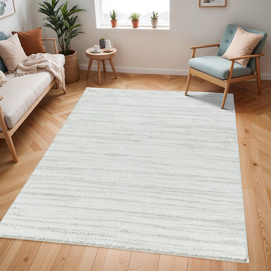 ADLEY Round Shaggy Modern Plush Pile Light Grey Area Rug Roomscene