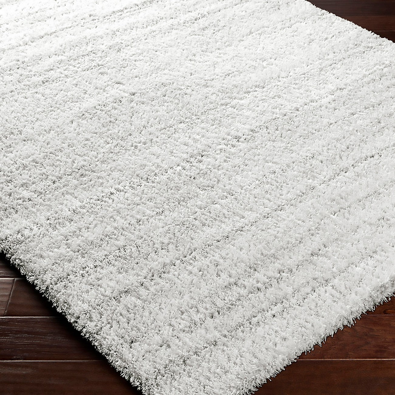 ADLEY Round Shaggy Modern Plush Pile Light Grey Area Rug Corner