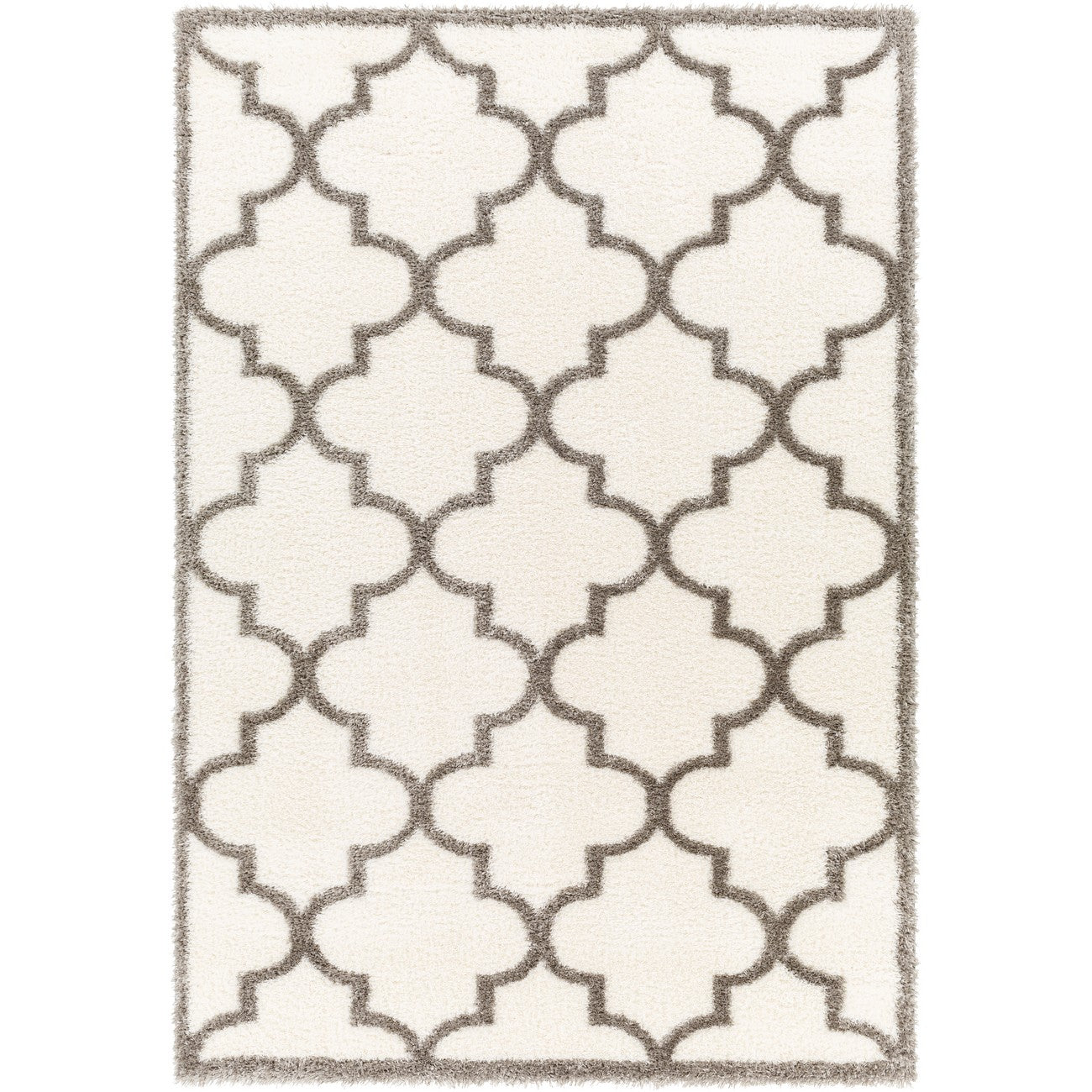 ELLIE Shaggy Cottage Plush Pile Ivory Area Rug Flat