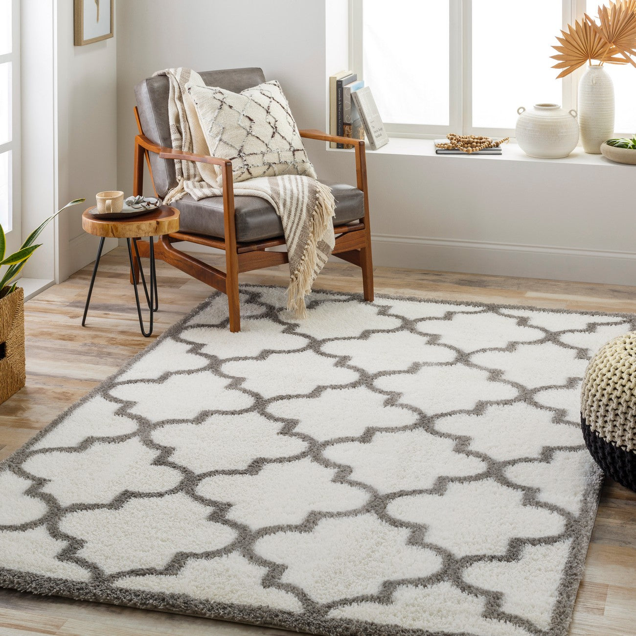 ELLIE Shaggy Cottage Plush Pile Ivory Area Rug Roomscene