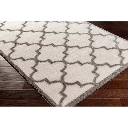ELLIE Shaggy Cottage Plush Pile Ivory Area Rug Corner