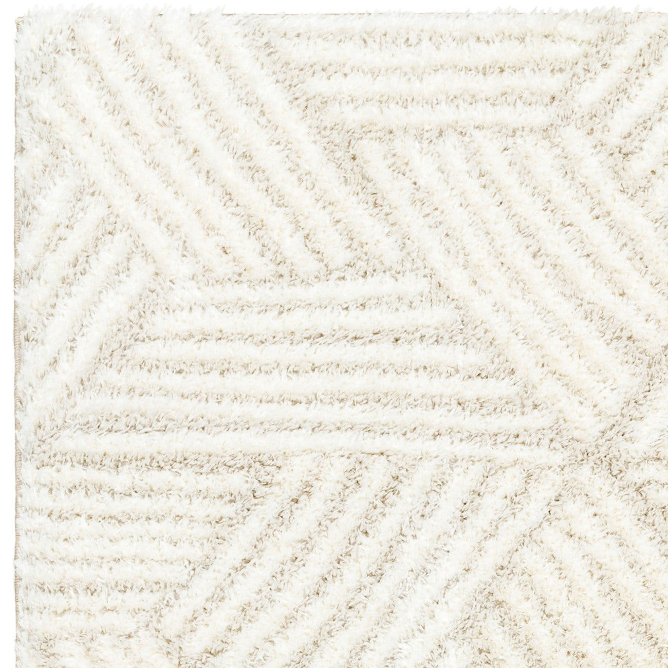 ALLIE Round Shaggy Geometric Plush Pile Beige Area Rug Zoom
