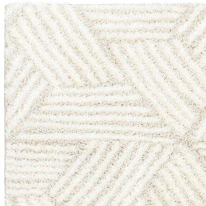 ALLIE Round Shaggy Geometric Plush Pile Beige Area Rug Zoom