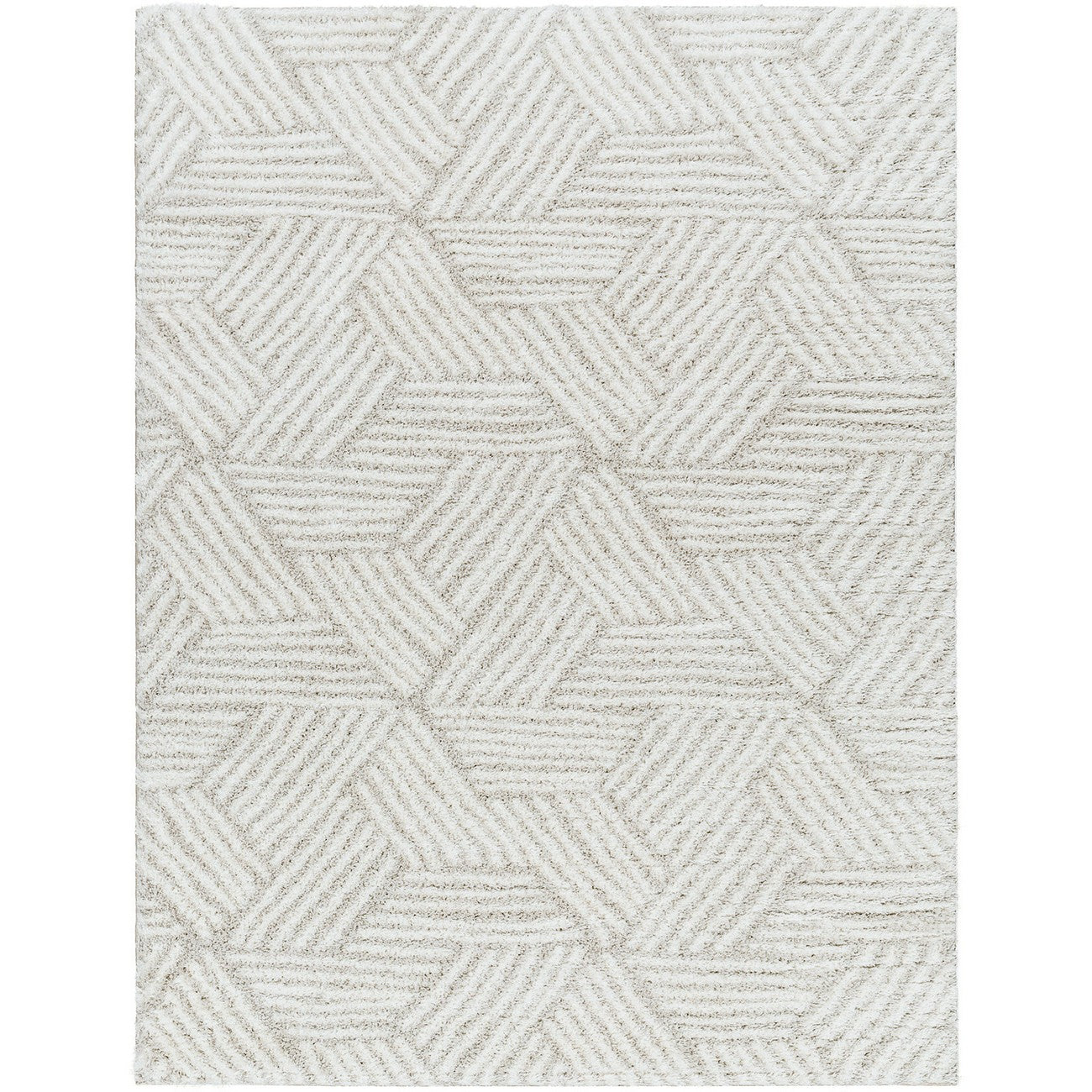ALLIE Round Shaggy Geometric Plush Pile Beige Area Rug Flat