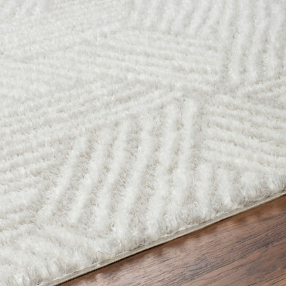ALLIE Round Shaggy Geometric Plush Pile Beige Area Rug Texture