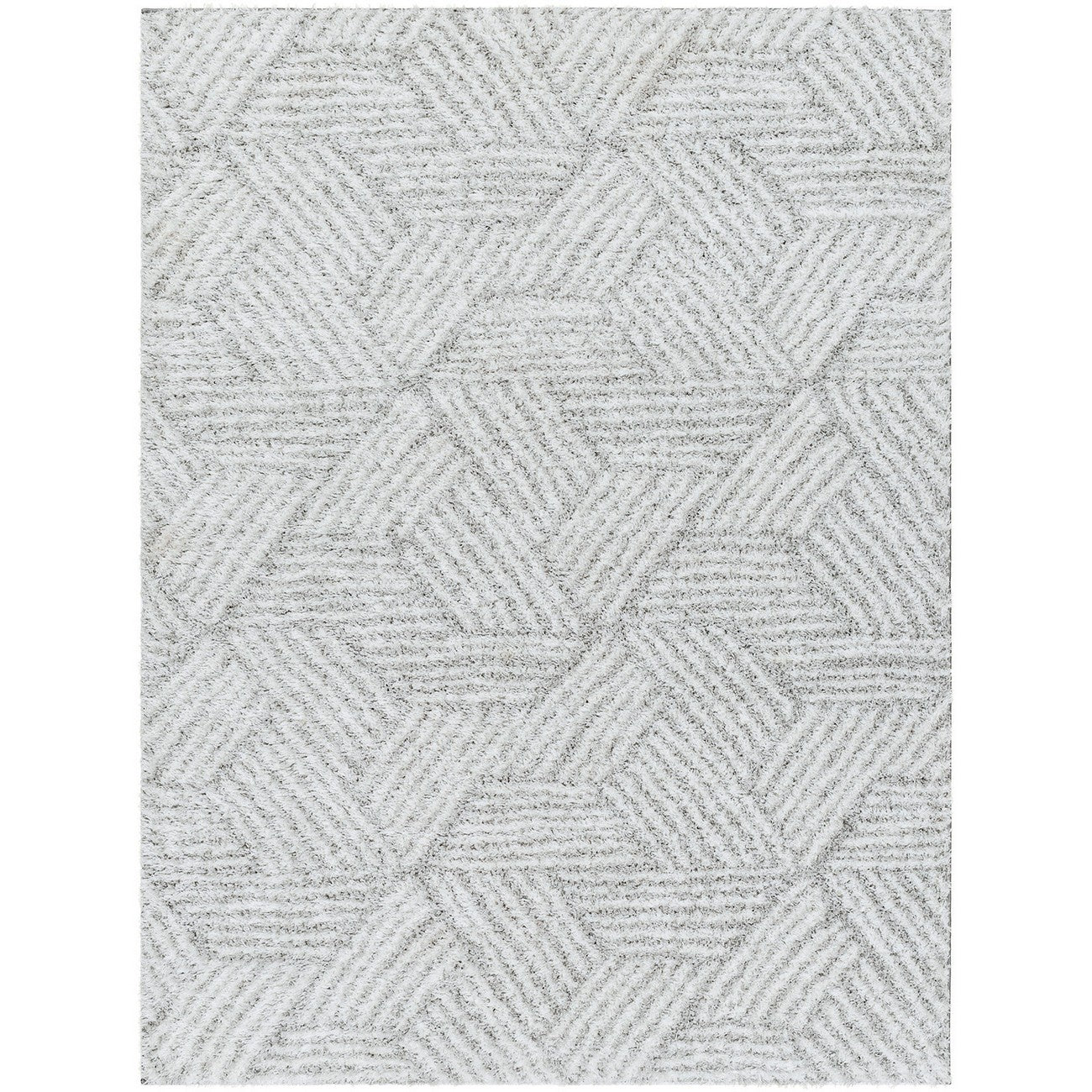 ALLIE Round Shaggy Geometric Plush Pile Light Grey Area Rug Flat