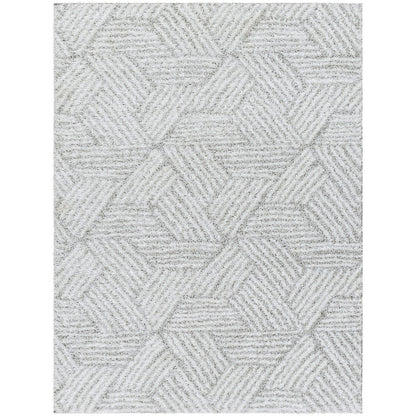 ALLIE Round Shaggy Geometric Plush Pile Light Grey Area Rug Flat