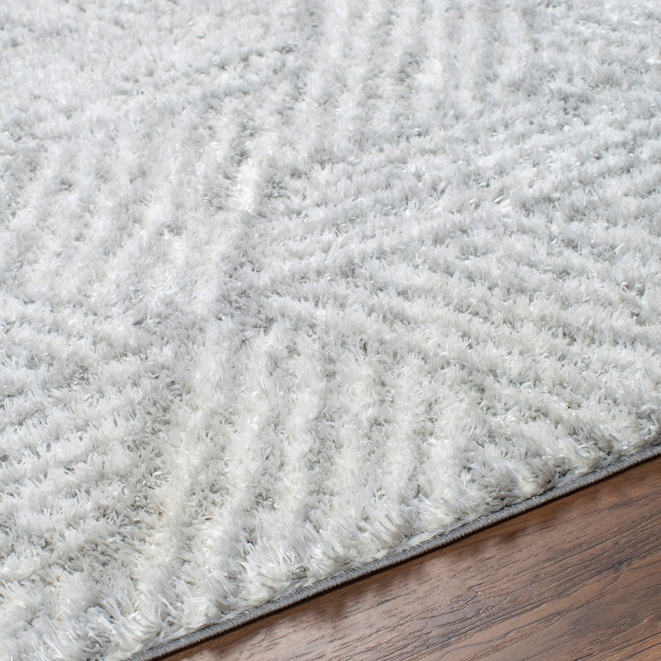 ALLIE Round Shaggy Geometric Plush Pile Light Grey Area Rug Texture