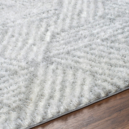ALLIE Round Shaggy Geometric Plush Pile Light Grey Area Rug Texture