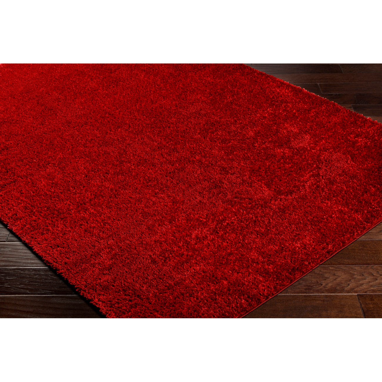 CLAIRE Round Shaggy Solid Color Plush Pile Cherry Area Rug Corner