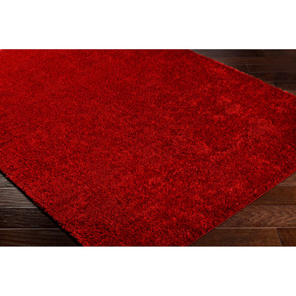 CLAIRE Round Shaggy Solid Color Plush Pile Cherry Area Rug Corner