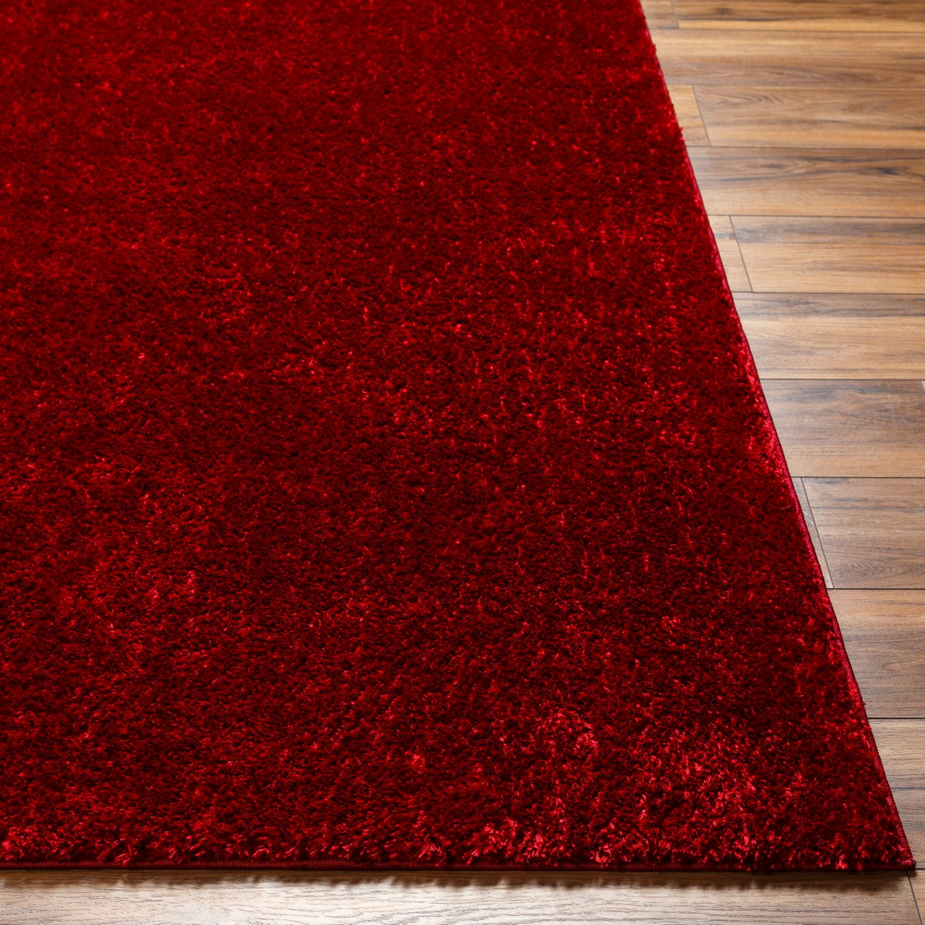 CLAIRE Round Shaggy Solid Color Plush Pile Cherry Area Rug Front