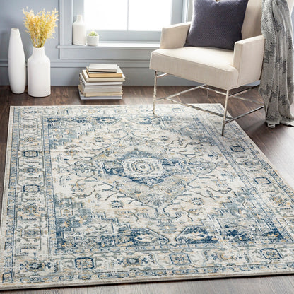 DALILA Vintage Traditional Oriental Boho Dark Blue Area Rug Roomscene