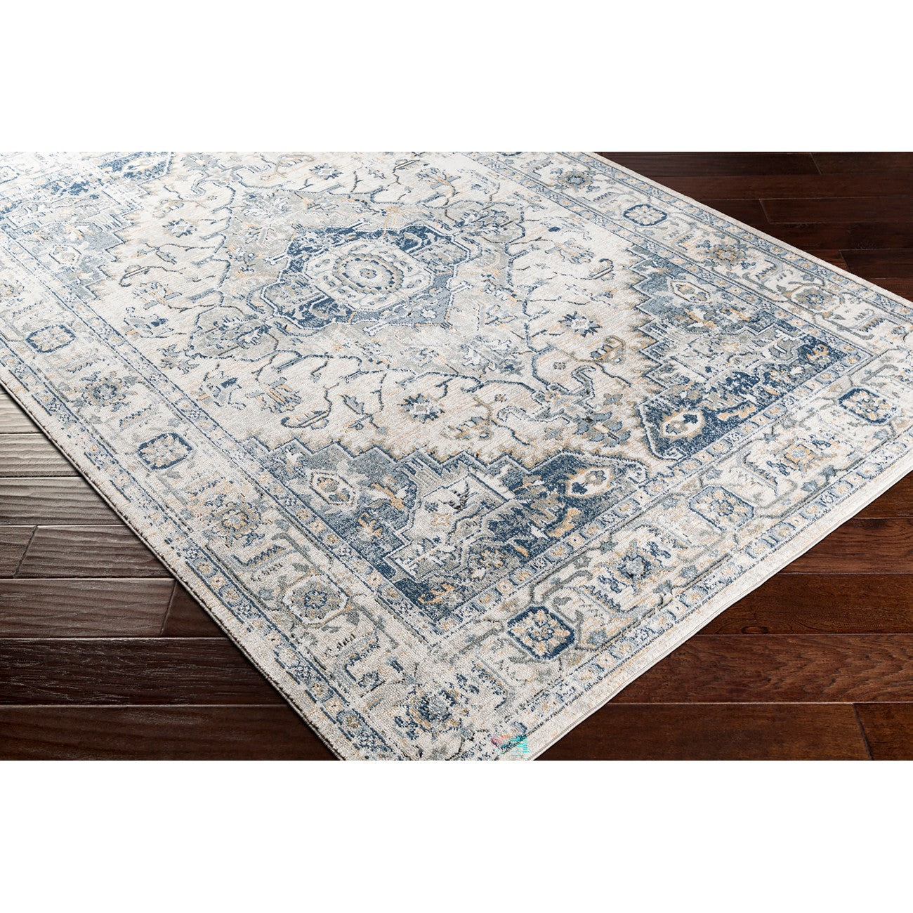 DALILA Vintage Traditional Oriental Boho Dark Blue Area Rug Corner