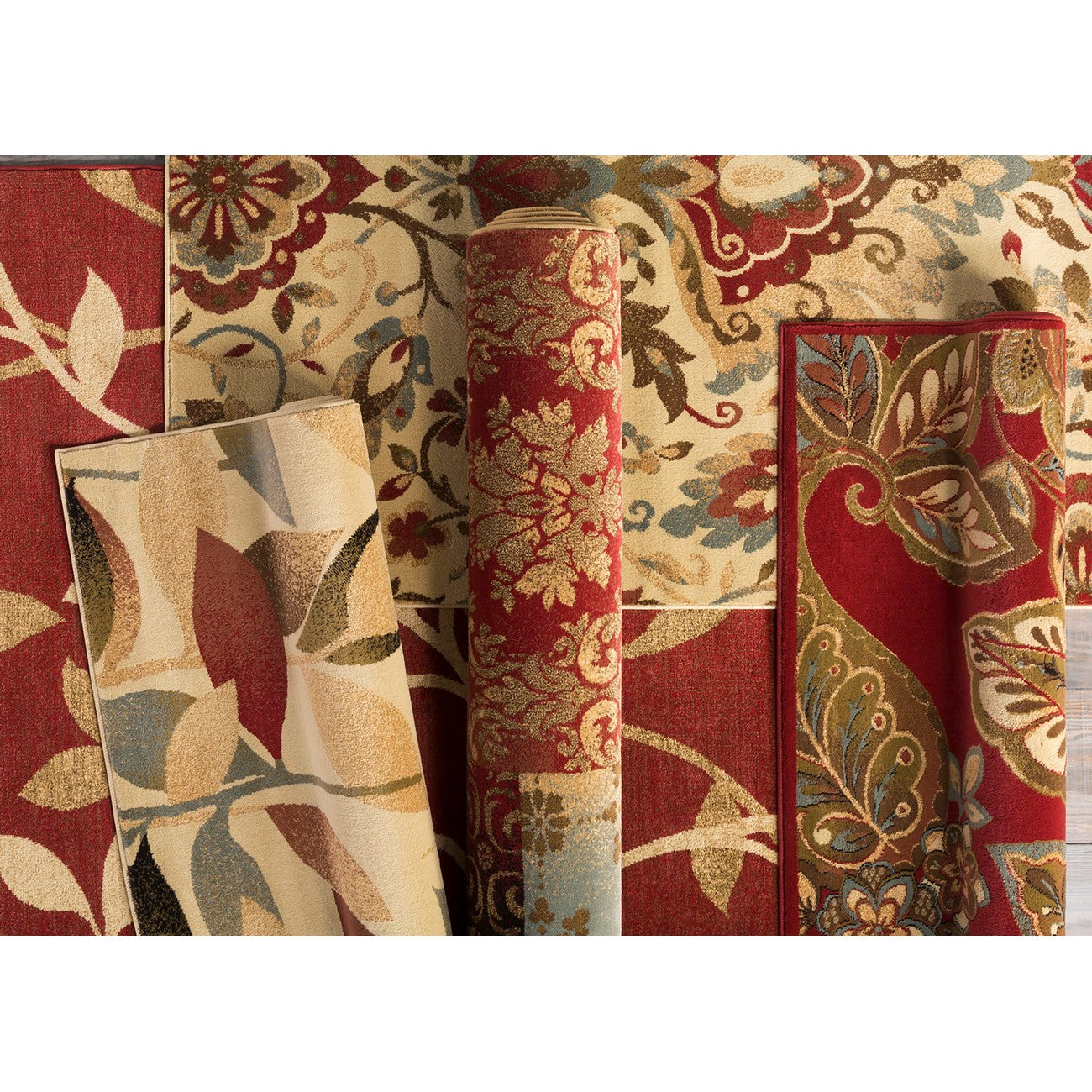 DAMALI Scandi Modern White/Dark Red Area Rug Styleshot