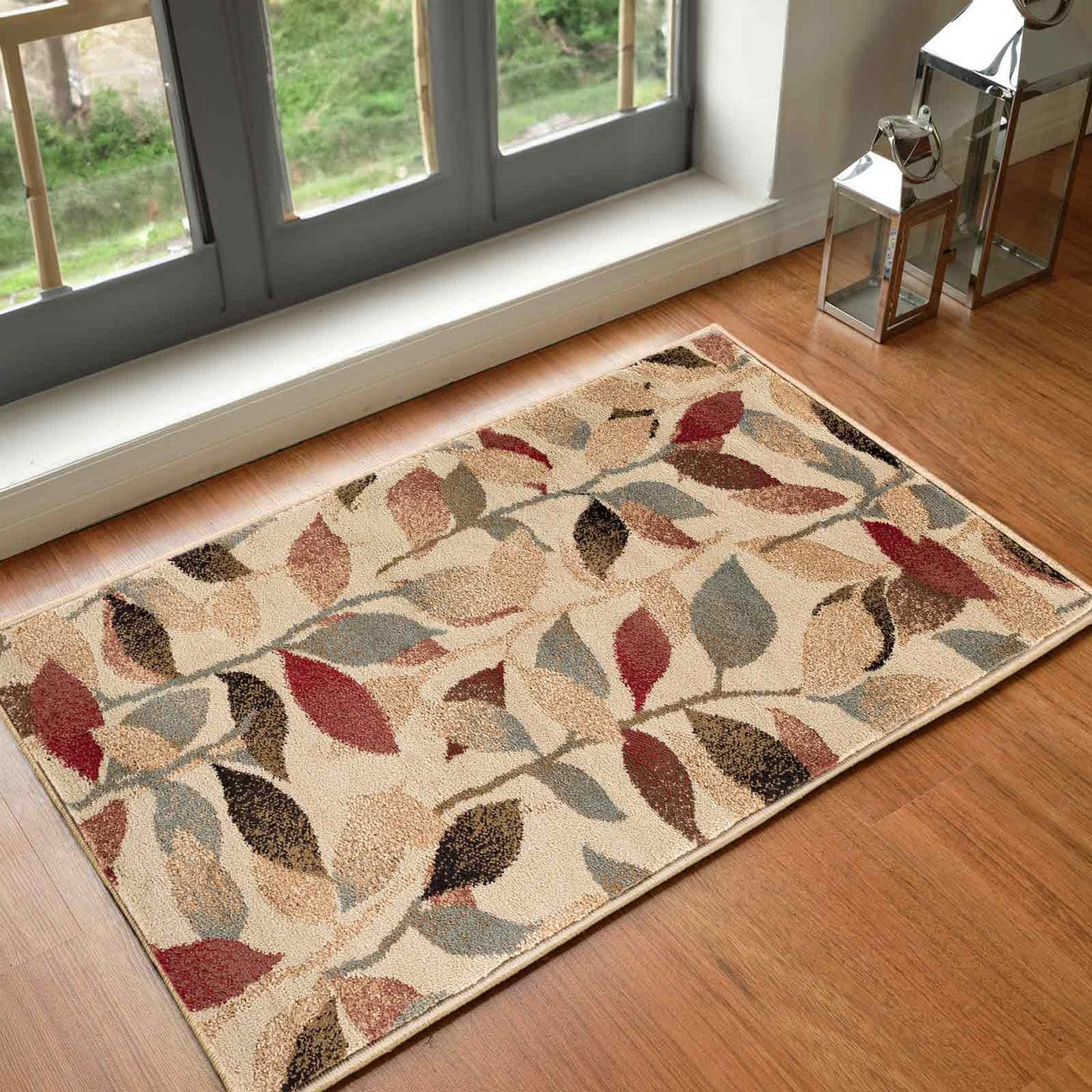 DAMALI Scandi Modern White/Dark Red Area Rug Roomscene