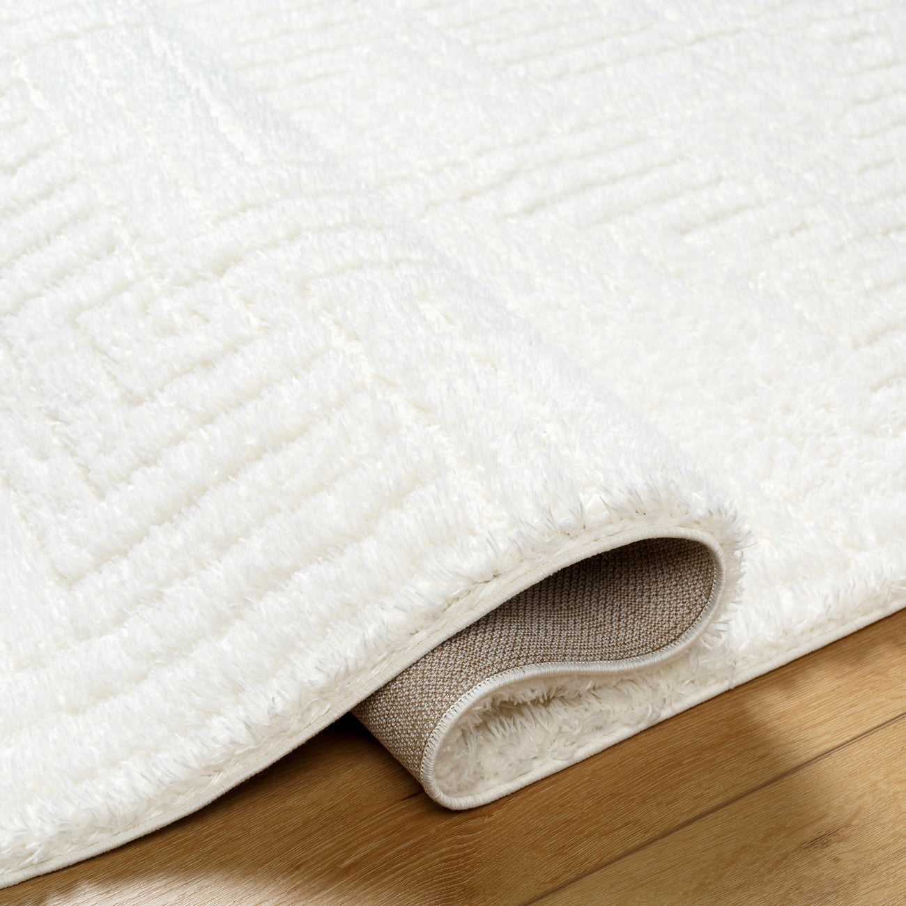 DARIANA Shaggy Modern Plush Pile Ivory Area Rug Fold