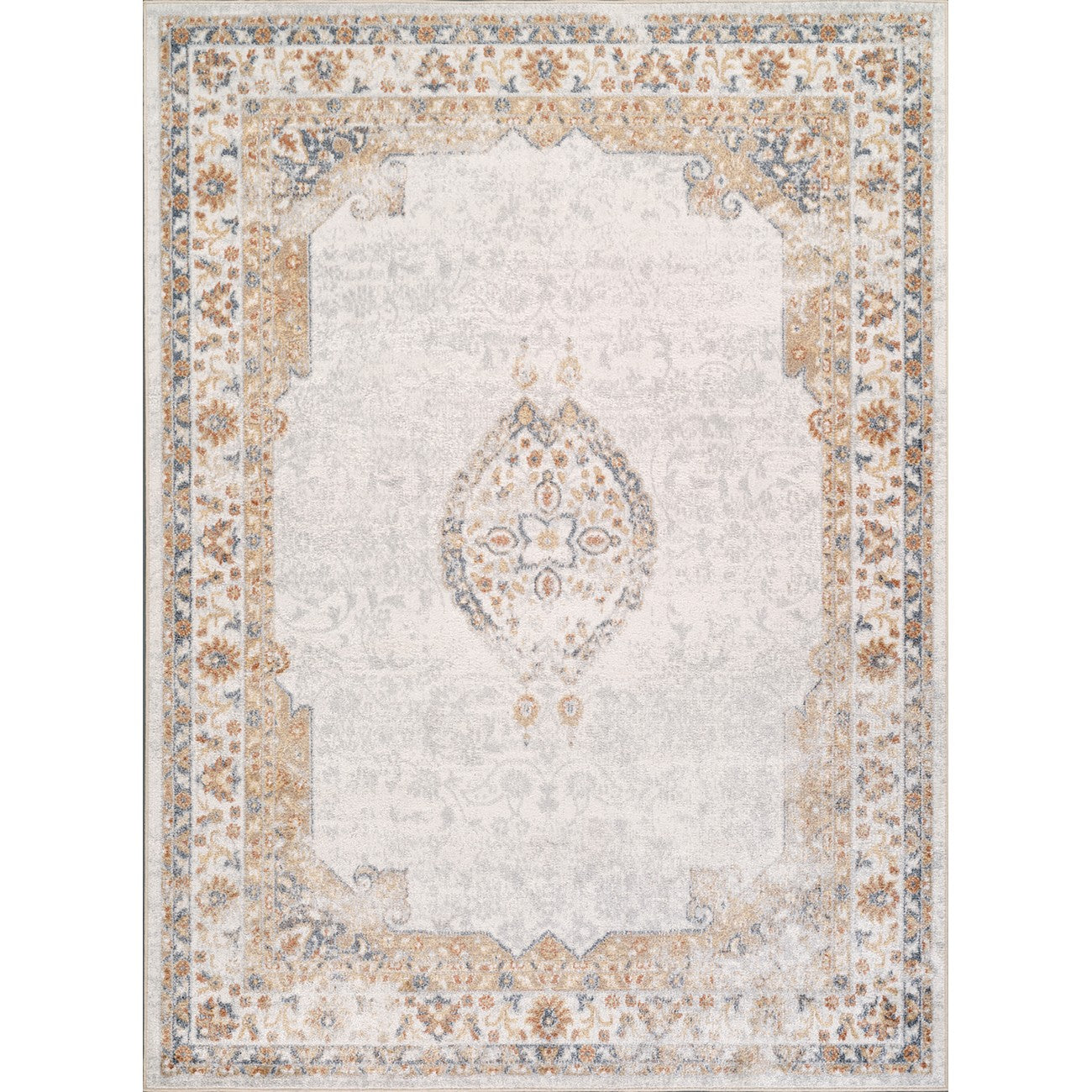 DEEPIKA Machine Washable Traditional Boho Grey/Brown Area Rug Flat