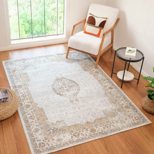 DEEPIKA Machine Washable Traditional Boho Grey/Brown Area Rug Roomscene