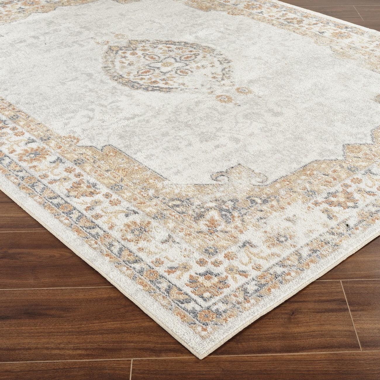 DEEPIKA Machine Washable Traditional Boho Grey/Brown Area Rug Corner