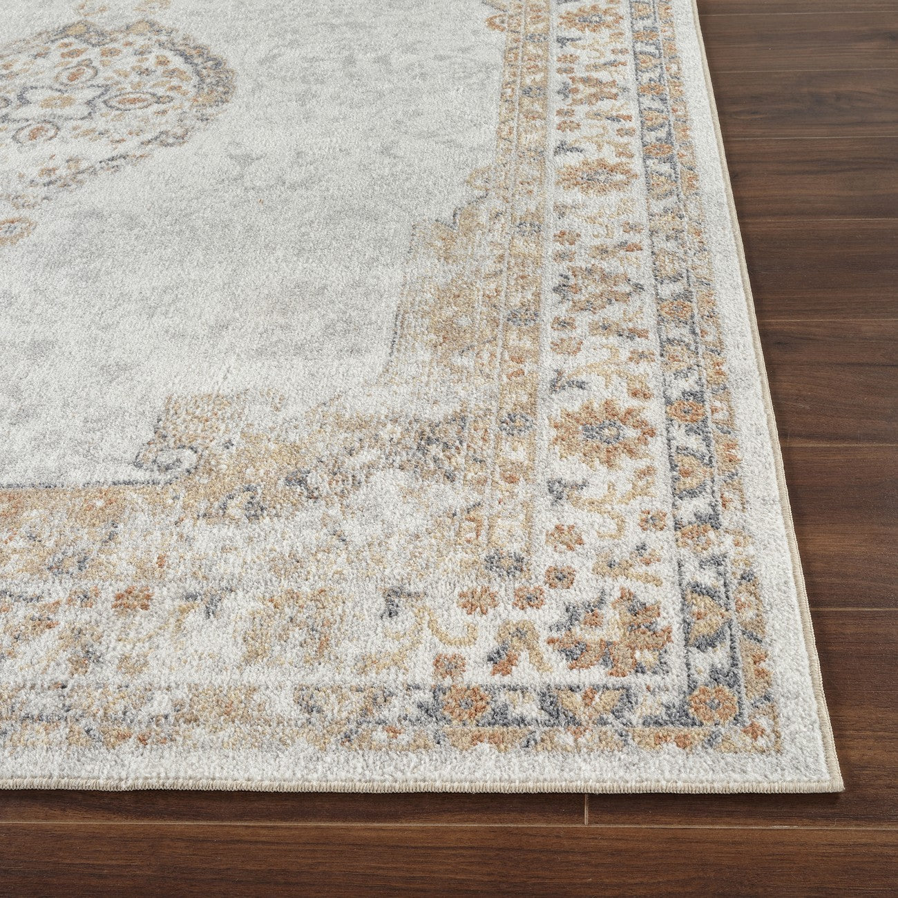 DEEPIKA Machine Washable Traditional Boho Grey/Brown Area Rug Front
